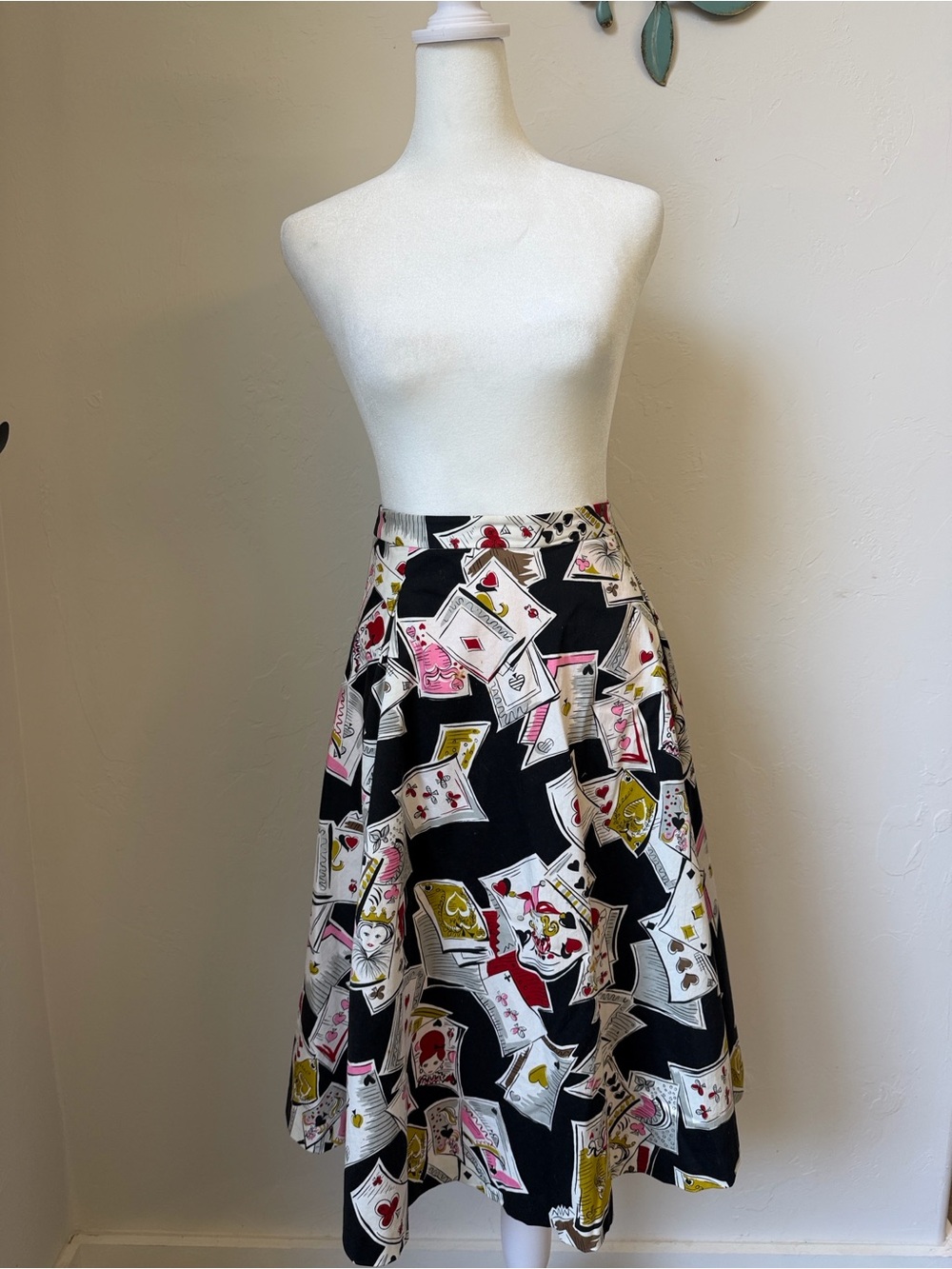 ITW by Claude Brown Whimsical Black Skirt with Playing Card Print